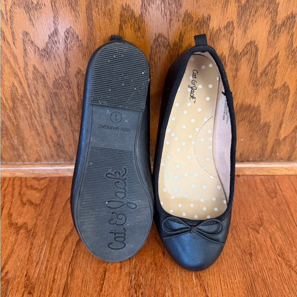 Cat & Jack Black Ballet-Style Flats with Bow Accent